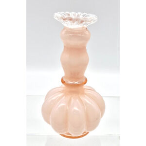 Vintage Fenton Art Glass Pink Mellon Perfume Bottle Vase Candlestick No Stopper
